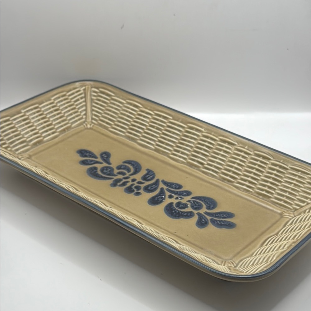 Pfaltzgraff  harvest Tan and Blue Floral Ceramic Tray